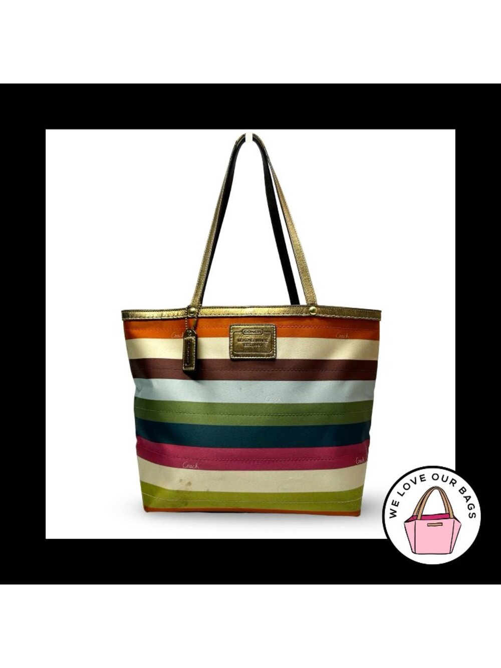 Rare COACH LEGACY 65th Anniversary Satin Stripe Tote Bag Leather Signature 11126